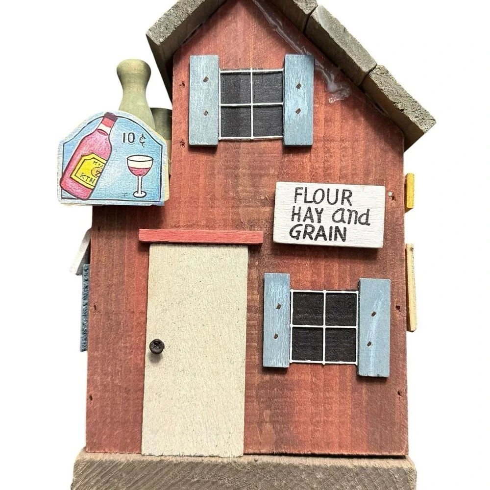 Rustic General Store Handmade Wooden Birdhouse Americana Folk Art Farmhouse